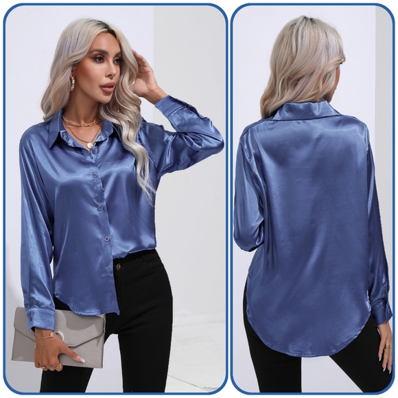 Blue Collared Neck Buttoned Long Sleeve Shirt - Picture 5 of 13